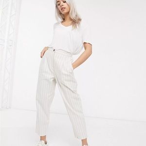 ASOS DESIGN white Petite linen dad pants in stripe